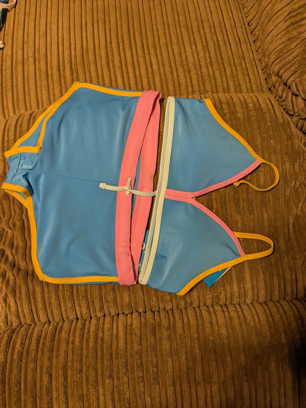 Tie-Dye Swim Set with Blue & Pink Trim Active Top Lot Of 4